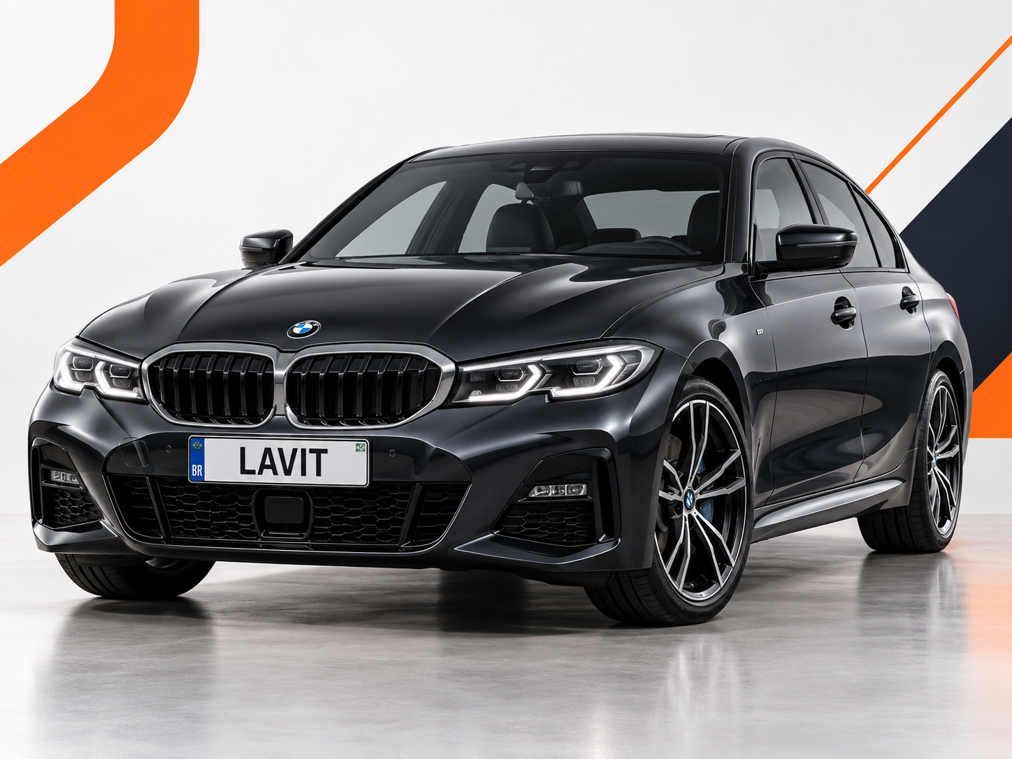 BMW preta com placa LAVIT em estúdio